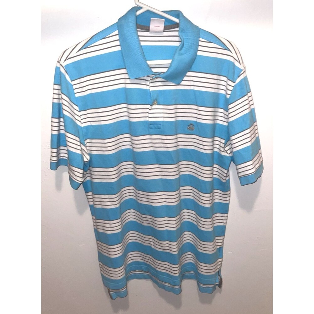 Brooks Brothers 346 Polo Shirt Blue Stripe Short Sleeve Shirt Mens L Original